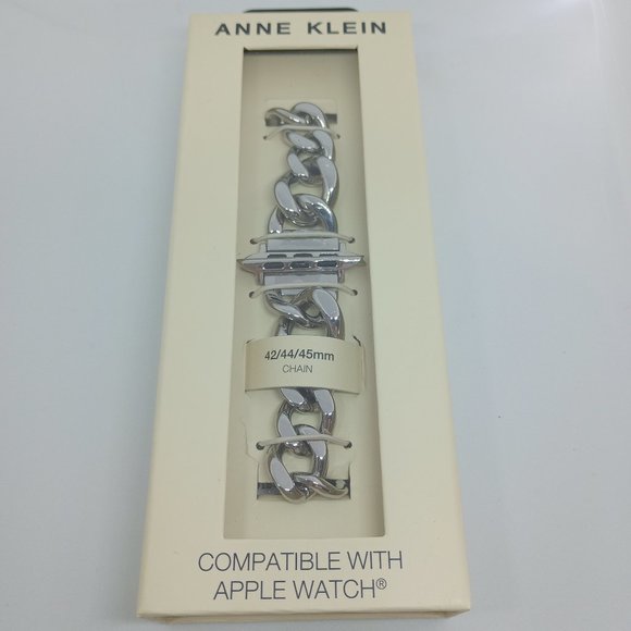 Anne Klein Soho Collection Silver S/Steel Chain Band Fits Apple Watch 42/44/45mm - Picture 1 of 5